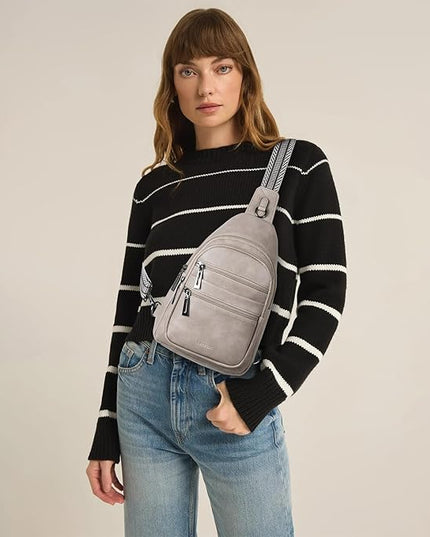 Sling Bag for Women Crossbody Bags Fanny Packs Sling Purse Backpack Shoulder Bag Vegan Leather Chic Travel Light Grey