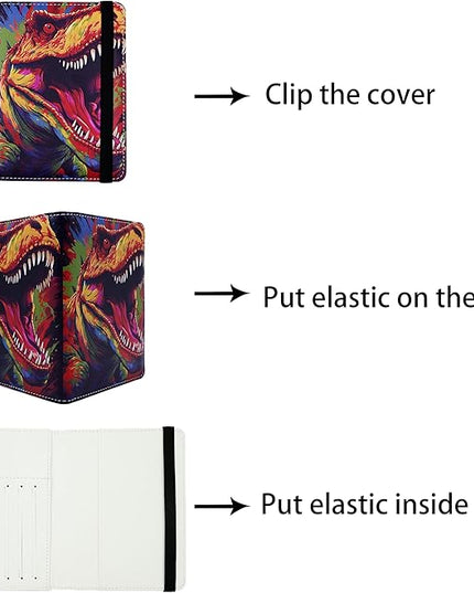 Passport Holder for Women and Men PU Leather Passport Cover for Travel (Colorful Dinosaur)