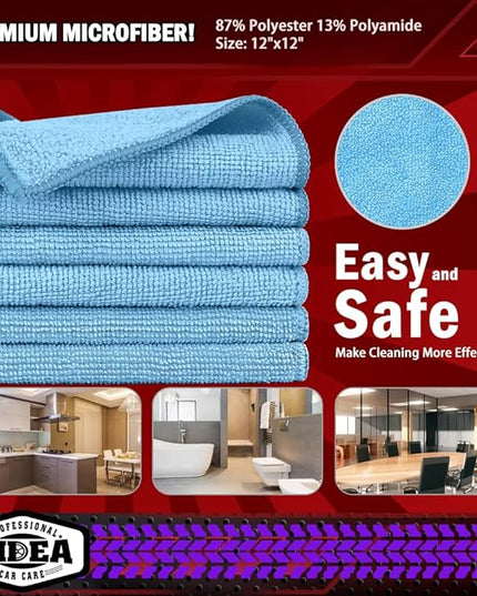 AIDEA Microfiber Cleaning Cloth Blue 20PK, Microfiber Towels for Cars, Premium Car Cloths, Dusting Cloth Lint Free Cleaning Rags for SUVs, House, Kitchen, Window, Workshops,12×12"