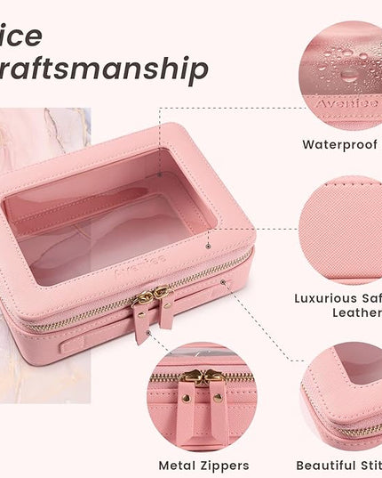 Aveniee Clear Makeup Bag Organizer, Travel Toiletry Bag for Women, Waterproof Cosmetic Pouch with Zippers,Car Accessories Organizers and Storage Case,Pink