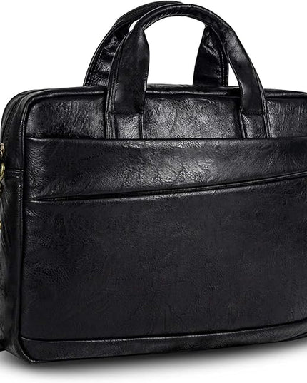Faux Leather Messenger Bag for Men 17-17.3 Inch: Laptop Bag Briefcase Computer Handbags Shoulder Crossbody Bag with Padded Laptop Sleeve for Work College Travel, PU Black