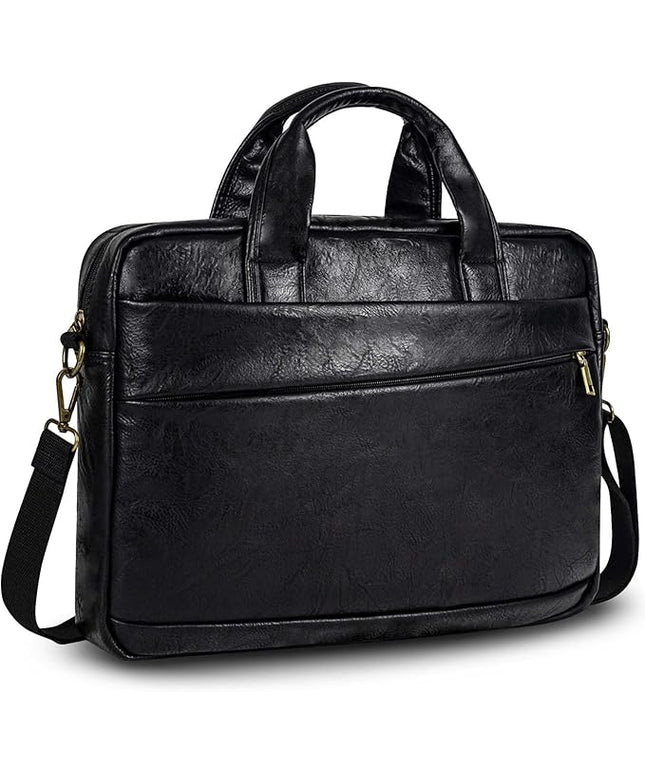 Faux Leather Messenger Bag for Men 17-17.3 Inch: Laptop Bag Briefcase Computer Handbags Shoulder Crossbody Bag with Padded Laptop Sleeve for Work College Travel, PU Black