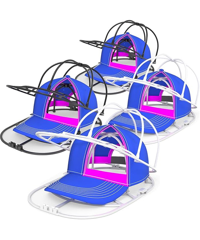 YEENOR Hat Washer Cage for Washing Machine - Baseball Cap Cleaner Rack, Ball Cap Washing, Dishwasher Safe, Perfect for Cleaning and Protecting Hats in Dishwasher (White/Black 4 Pack (Assembly))