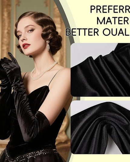 THARAHT Women Long Gloves with Satin Elbow Length for 1920s Opera Tea Party Costumes Bridal Evening Dress