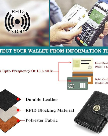 SENDEFN Small Womens Wallet Leather Bifold Card Holder RFID Blocking with Zipper Coin Pocket