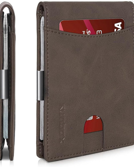 RUNBOX Slim Money Clip Wallets for Men RFID Blocking 11 Card Holder Minimalist Small Leather Bifold Men's Front Pocket Wallet Gift Box