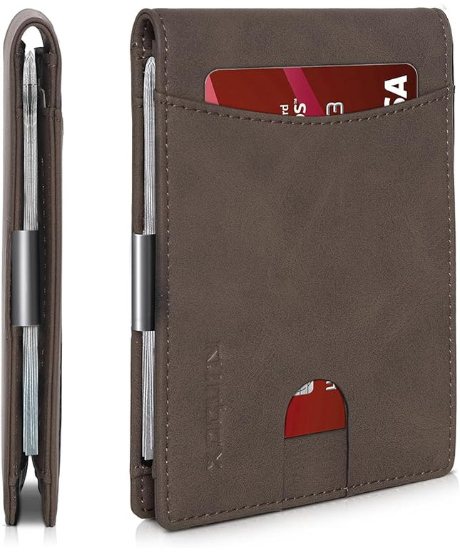 RUNBOX Slim Money Clip Wallets for Men RFID Blocking 11 Card Holder Minimalist Small Leather Bifold Men's Front Pocket Wallet Gift Box