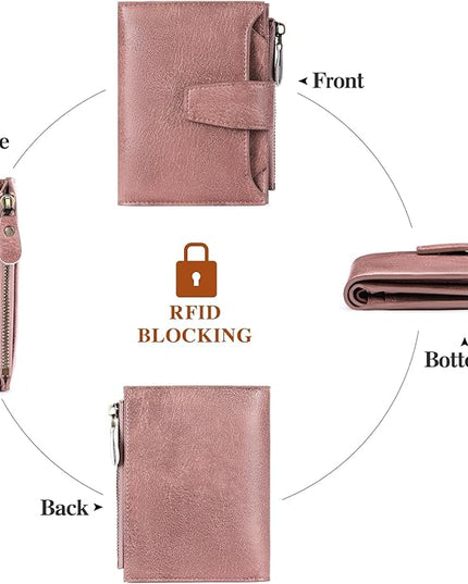 FALAN MULE Small Wallet for Women Leather Bifold Compact RFID Blocking Small Womens Wallet Purse
