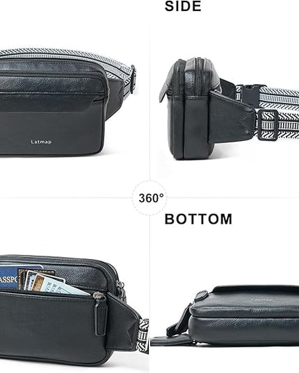 LATMAP 3L Fanny Packs for Women Cross Body Bag Vegan Leather Chest Belt Bag Fashion Waist Pack Small Bum Bag Crossbody for Travel Running Workout, Black
