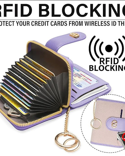 Multi-Purpose Wallet High Capacity Card Holder Zipper Coin Purse with Wristlet Bracelet Keychain Silicone Beaded Bangle Key Ring