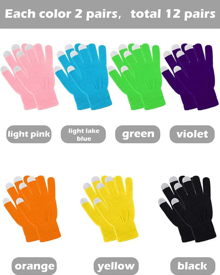 Pangda 12 Pairs Winter Touch Screen Gloves for Men Women Stretch Knitted Texting Gloves Warm Windproof Solid Color Mittens