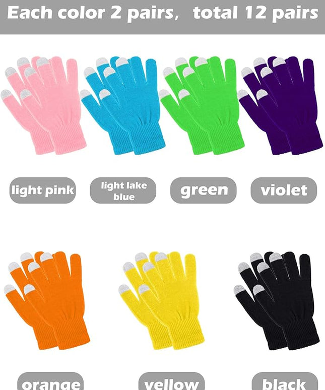 Pangda 12 Pairs Winter Touch Screen Gloves for Men Women Stretch Knitted Texting Gloves Warm Windproof Solid Color Mittens