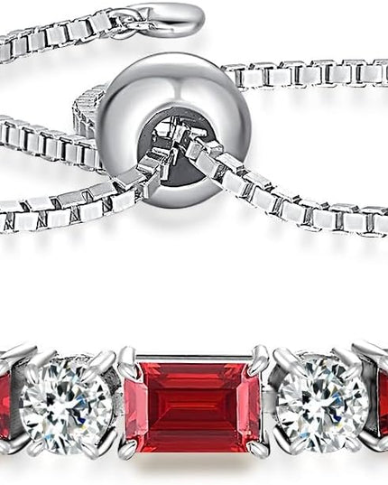 Birthstone Tennis Bracelets for Women White Gold Sterling Silver Gemstone Bracelets Adjustable Chain 6-9 Inchs Jewelry Anniversary Birthday Gifts for Women Mom Wife Her