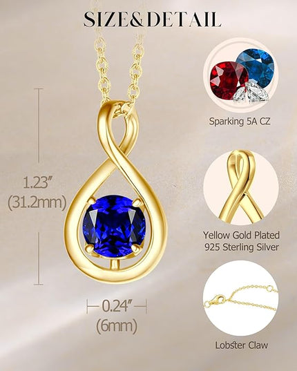 FANCIME Birthstone Necklaces for Women Fine Jewelry Sterling Silver Dainty Infinity Pendant Anniversary Birthday Christmas Gifts for Her Wife Mom Lady Daughter, Chain 16"+2" Extend