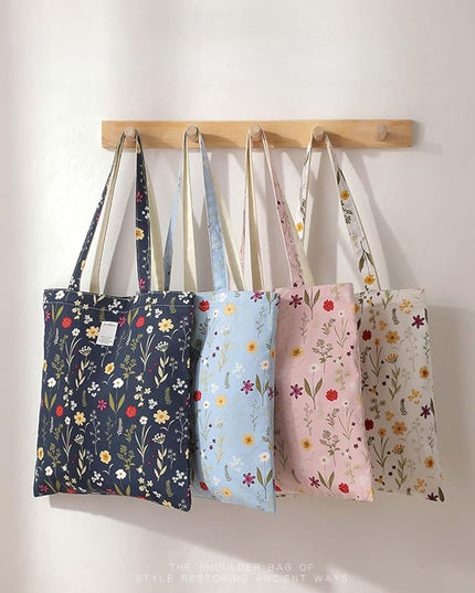 Floral Cotton Canvas Tote Bag for Women: 14x15 Inches Reusable Grocery Bag for Work, School, Travel, Gym