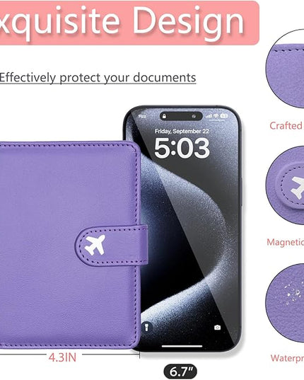 Passport Holder, Travel Wallet Cover with Pen Loop | Cute RFID Blocking Leather Case with Magnetic Closure for Travel Essentials-Purple
