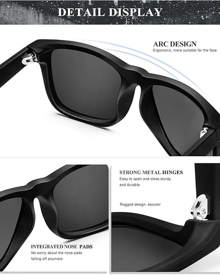 KALIYADI Sunglasses Men Polarized Sun glasses for Mens Womens Classic Matte Black Frame UV Protection 3pack