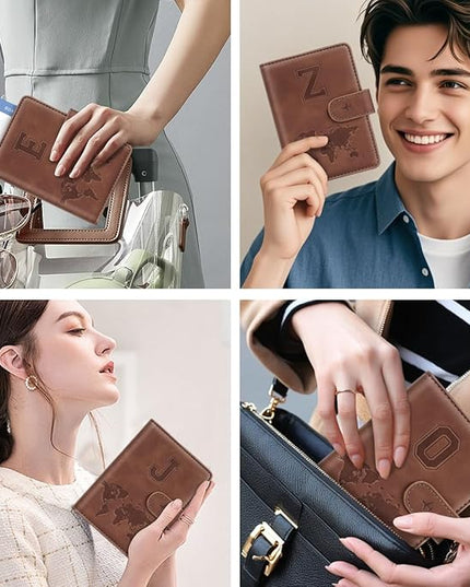 Passport Holder Cover Personalized Initial Letter A-Z Travel Wallet RFID Blocking Passport Cover Holder for Travel Passport Book Holders for Women and Men, Brown-Z