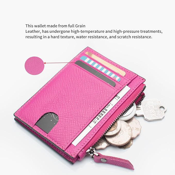 ilovever Slim Wallet for Women Small Leather RFID Blocking Credit Card Holder Minimalist Front Pocket Wallet with Coin Purses & Pouches,RoseRed
