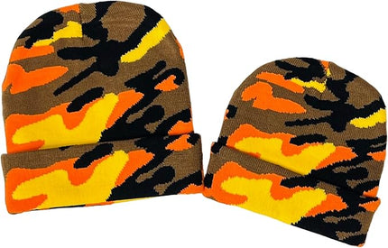 Super Soft Adult & Child Camo Print Winter Knit Beanie Set
