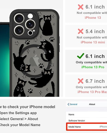 Cute Magnetic Case for iPhone 13 Pro Case [ Compatible with MagSafe ] with Black Cat Cats Pattern Design for Women Girls Boys, Soft Bumper Hard Back Kawaii Animal Protective Phone Cover