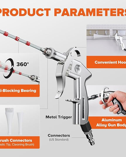 Tornado Car Cleaning Gun Interior Dryer Air Blow Gun, Automotive Tool Car Detailing Supplies High Pressure Air Gun, Car Detailing Cleaner Kit for Car Quickly Blasts Dirt and Dust Works with Air Silver