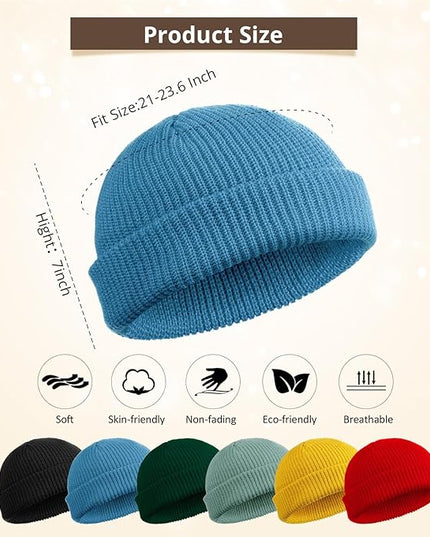 SATINIOR 6 Pieces Trawler Beanie Watch Hat Roll up Edge Skullcap Fisherman Beanie Unisex