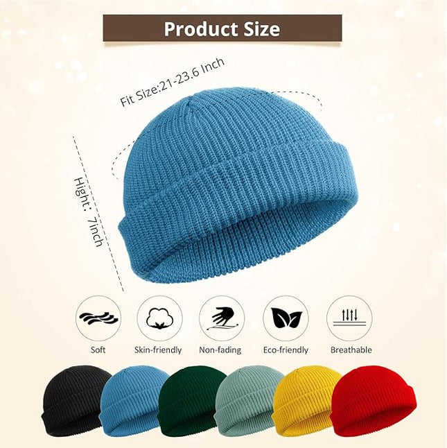 SATINIOR 6 Pieces Trawler Beanie Watch Hat Roll up Edge Skullcap Fisherman Beanie Unisex
