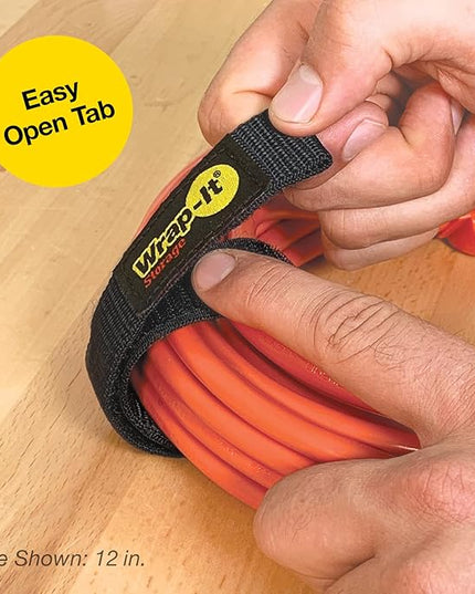 Quick-Straps by Wrap-It Storage - Assorted 12-Pack (Black) - Hook and Loop Hose and Cable Organizers