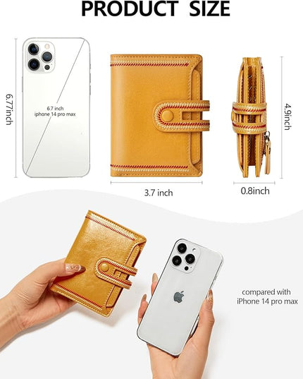 TFKGS Small Wallet for Women Vegan Leather RFID Blocking Bifold Compact Credit Card Holder with Zipper Coin Pocket Yellow