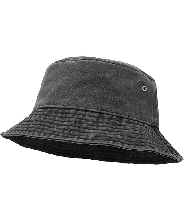 Bucket Hat, Wide Brim Washed Denim Cotton Outdoor Sun Hat Flat Top Cap for Fishing Hiking Beach Sports
