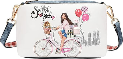 Nicole Lee Nikky Bag Sweet Girl 2 Piece Tote Bag, Two interior open wall accessory pockets at front. Nylon and Eco-Leather, Zipper Closure, Adjustable Strap(SWEET GIRL