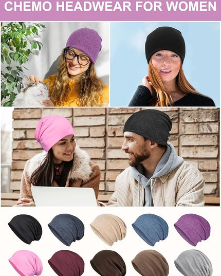 Senker Fashion Slouchy Beanie Hats for Women Men, Chemo Headwear Cotton Beanies Soft Lightweight Chemo Skull Cap Elastic