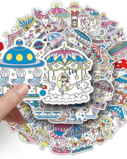 Carousel Stickers for Kids Teens Girls Boys |50 Pcs| Popular Waterproof Stickers for Laptop Phone Tablet Luggage Water Bottle Flasks Cup Bike Notebook,Trendy Vinyl Decals Pack(50Pcs-Carousel)