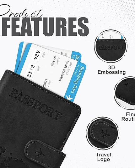 Passport Holder for Travel Essentials, Passport Wallet Cover Case for Travel Must Haves Accessories,Passport Book Holders for Women and Men BLACK (BLACK)