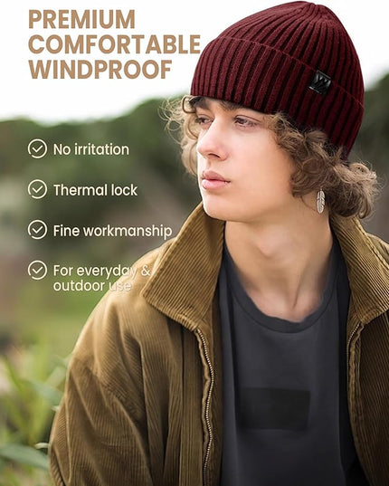 Winter Beanie Hat for Men & Women, Fleece Lined Thermal Knit Hat Ski Beanie Skull Cap Cuffed Cap for Cold Weather