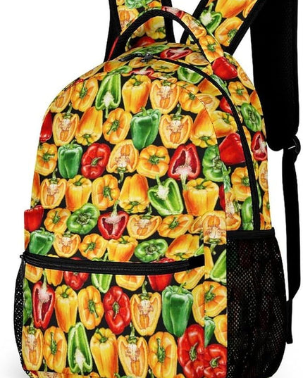 Fashion Yellow Red Green Bell Pepper Backpack Lightweight Large Capacity Laptop Daybag for Travel Work