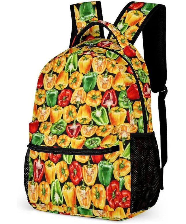 Fashion Yellow Red Green Bell Pepper Backpack Lightweight Large Capacity Laptop Daybag for Travel Work