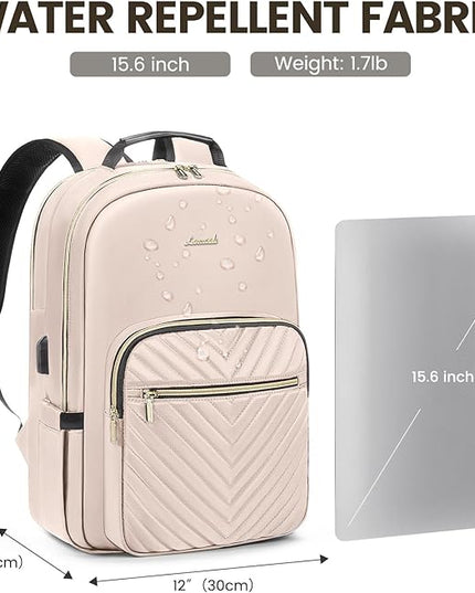 LOVEVOOK Laptop Backpack for Women 15.6 inch,Cute Womens Travel Purse,Professional Computer Bag,Waterproof Work Business College Teacher Bags Carry on with USB Port,Nude
