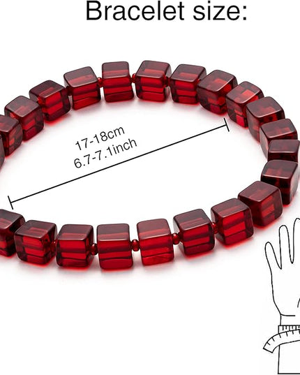 Natural Baltic Amber Bracelet for Women and Men – Stretch Wristband with Polished Cube Beads, Lightweight Unisex Jewelry Gift for Daily and Casual Wear
