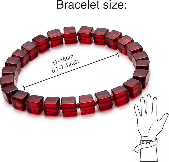 Natural Baltic Amber Bracelet for Women and Men – Stretch Wristband with Polished Cube Beads, Lightweight Unisex Jewelry Gift for Daily and Casual Wear