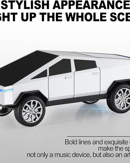 Futuristic Truck Model Bluetooth Replica Speaker with LED Display Screen – Considerate Gift for Car Design Fans & Audio Users, TWS Stereo, FM, USB/TF Playback, LED Headlights, Built-in Mic (Silver)
