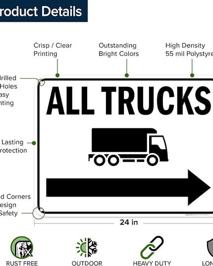 All trucks With Right Arrow Sign, 18x24 Inches, 55 mil thick HDPS (high density polystyrene), Made in USA by My Sign Center