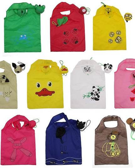 10PCS Folding Shopping Bags Reusable Shopping Tote Bags Compact Eco Periodic Duty Recycling Use Shopping Bags (Animals)