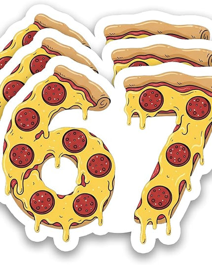 (3Pcs) 67 Pizza Meme Stickers Funny Six Seven Gen Alpha Slang 6 7 Numbers Vinyl Decals Waterproof for Laptop, Water Bottle, Tumbler, Scrapbooking, 3" x 2.4"