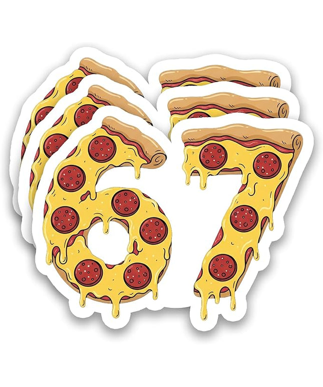 (3Pcs) 67 Pizza Meme Stickers Funny Six Seven Gen Alpha Slang 6 7 Numbers Vinyl Decals Waterproof for Laptop, Water Bottle, Tumbler, Scrapbooking, 3" x 2.4"