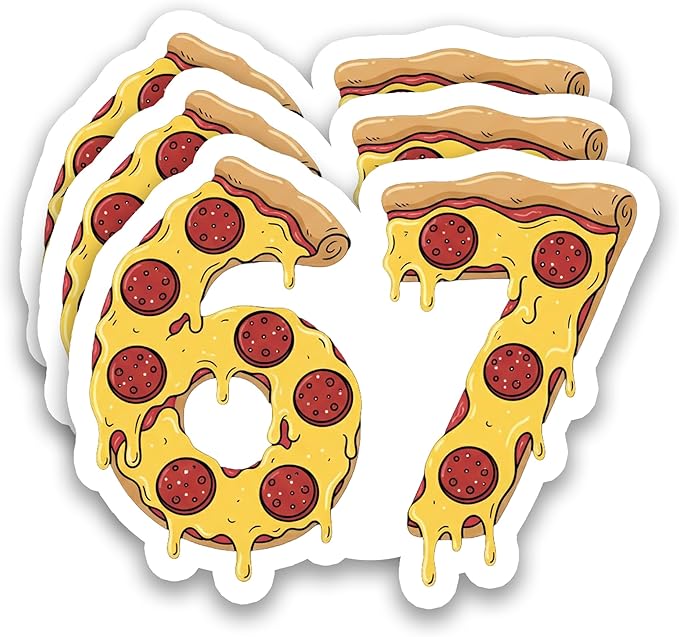 (3Pcs) 67 Pizza Meme Stickers Funny Six Seven Gen Alpha Slang 6 7 Numbers Vinyl Decals Waterproof for Laptop, Water Bottle, Tumbler, Scrapbooking, 3" x 2.4"