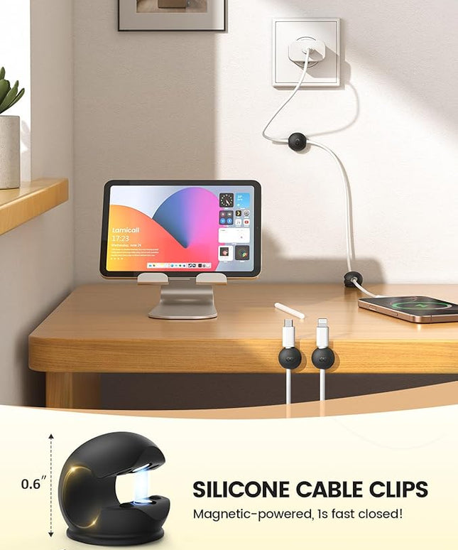 Lamicall 12Pack Magnetic Cord Organizer, Desk Desktop Dorm Organizer Decor Accessories, Silicone Mini Cable Management Clips for Phone Charger Cable, Cord Holder for Nightstand Home Office