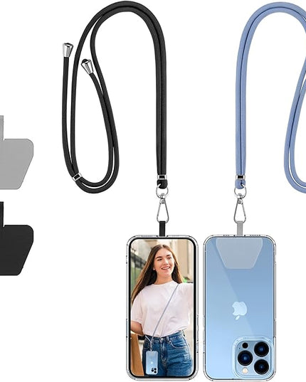 CACOE Phone Lanyard-2 PCS Adjustable Neck Strap,Universal Crossbody Multifuctional Cell Phone Lanyards Compatible with Most Smartphones(Black+Light Blue)