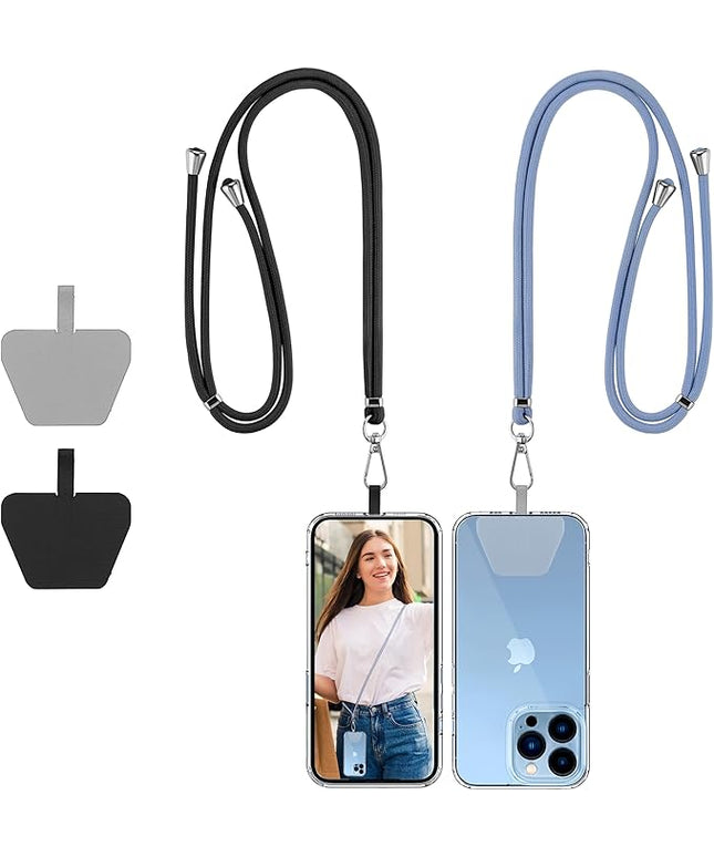 CACOE Phone Lanyard-2 PCS Adjustable Neck Strap,Universal Crossbody Multifuctional Cell Phone Lanyards Compatible with Most Smartphones(Black+Light Blue)
